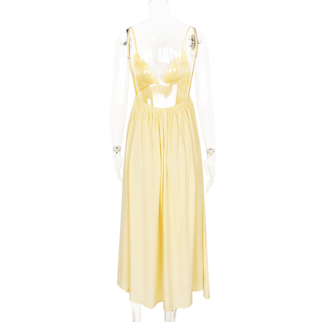 Vestido de Verão com Costas Abertas, Decote V e Alças