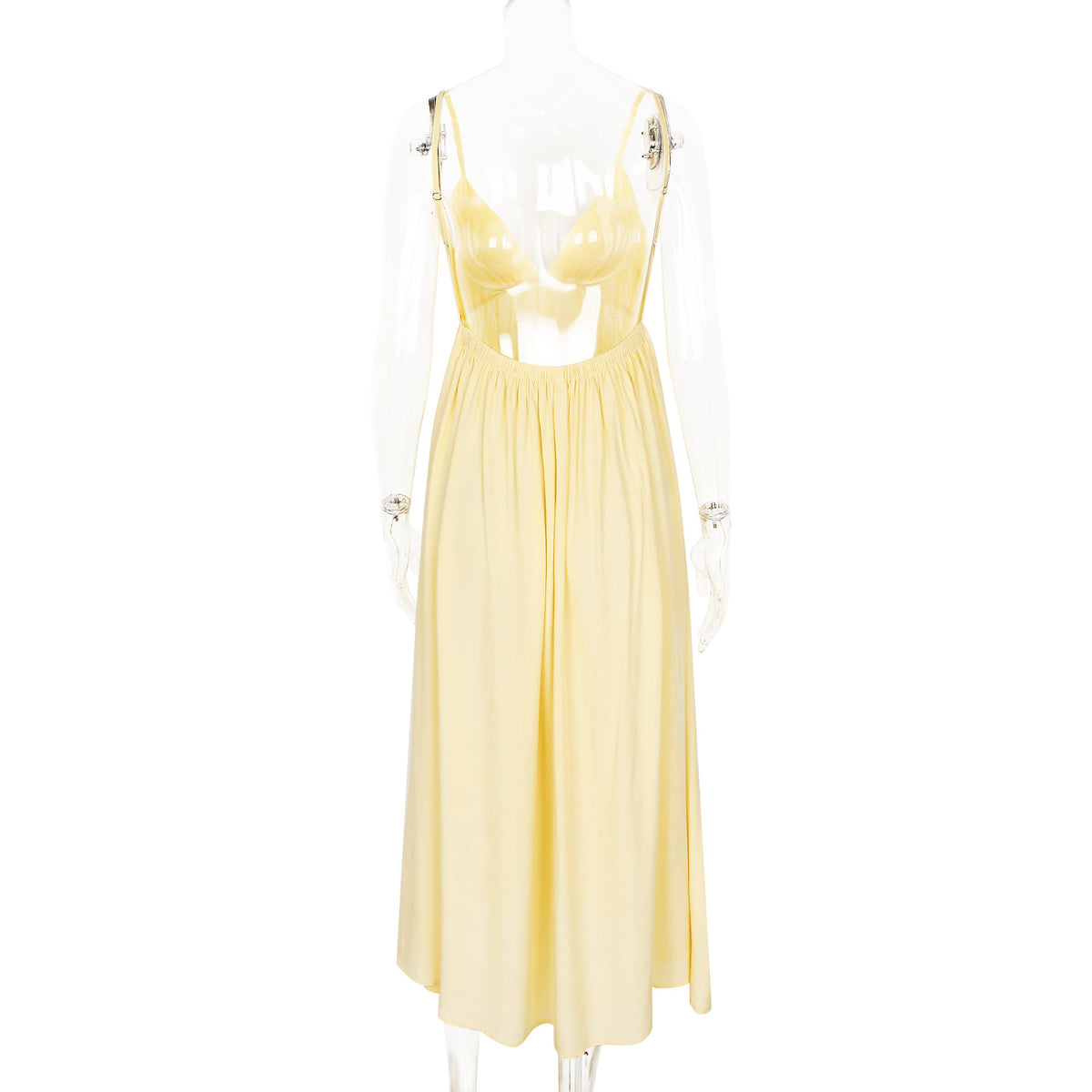 Vestido de Verão com Costas Abertas, Decote V e Alças