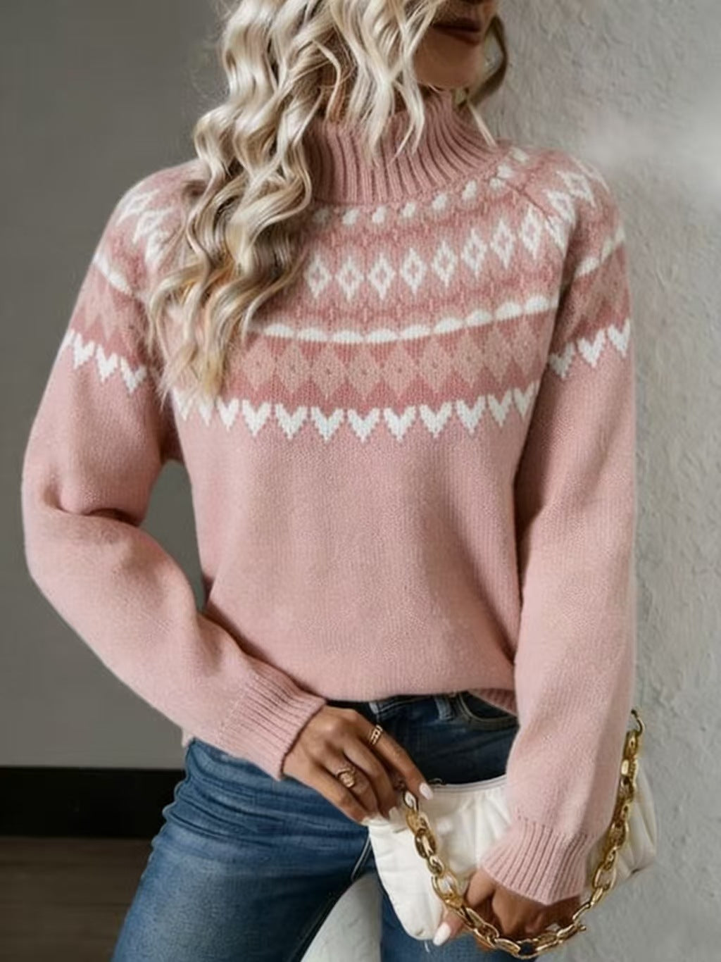 2025 Amazon European and American Autumn and Winter Hot-Selling Women's Sweaters Acrylic Thick Knit Jacquard Knitwear