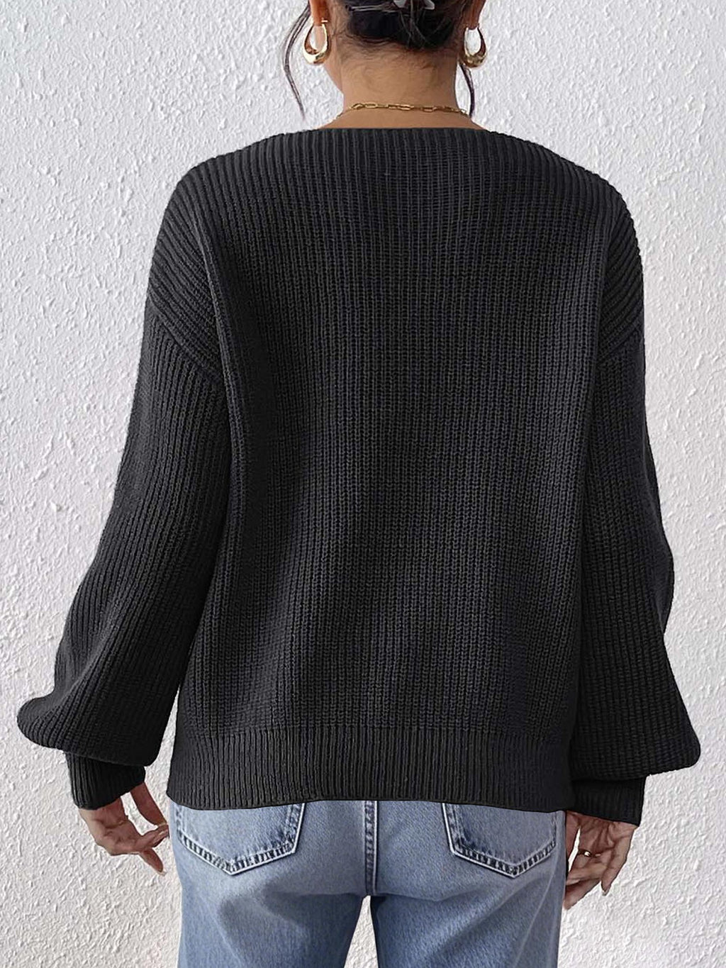 European and American Women's Clothing Cross-Border Sweaters Autumn and Winter V-Neck Casual Pullover Tops Women's Knitted Loose Sweaters Wholesale