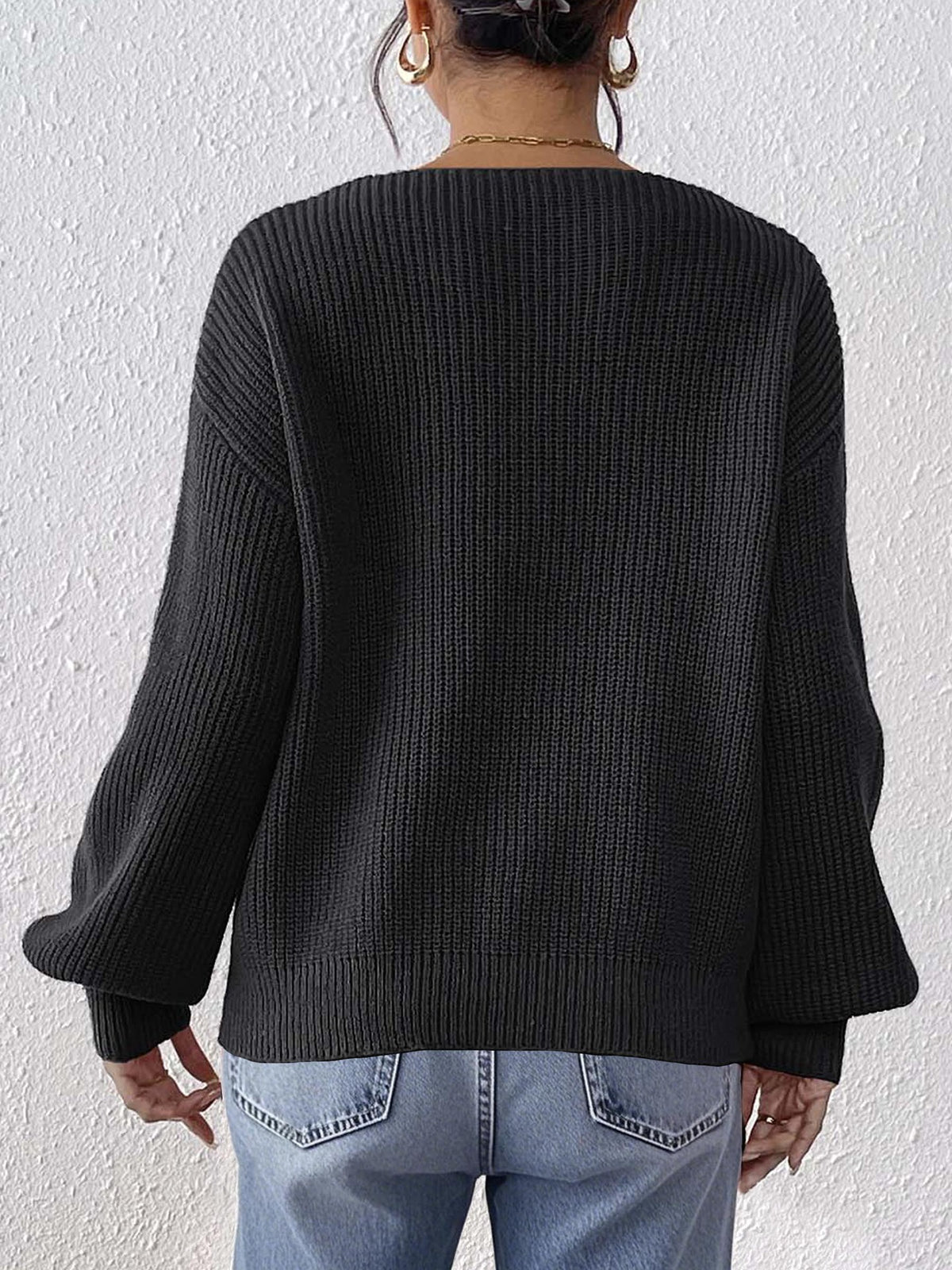 European and American Women's Clothing Cross-Border Sweaters Autumn and Winter V-Neck Casual Pullover Tops Women's Knitted Loose Sweaters Wholesale