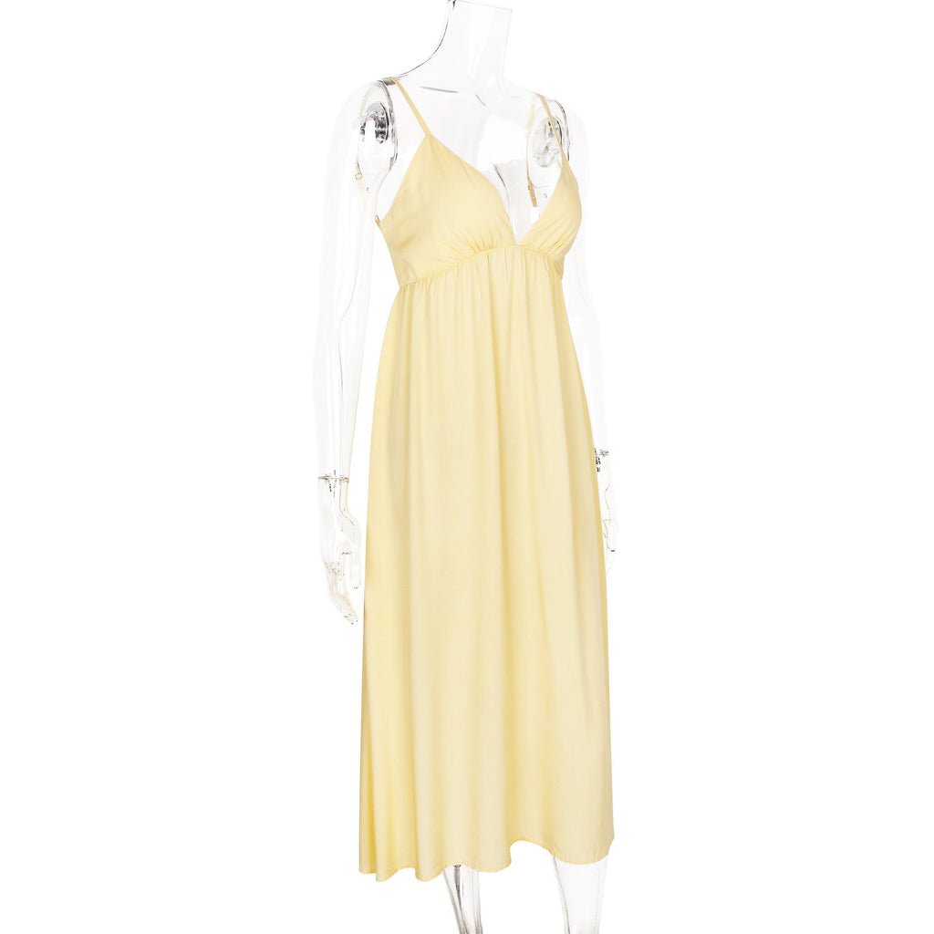 Vestido de Verão com Costas Abertas, Decote V e Alças
