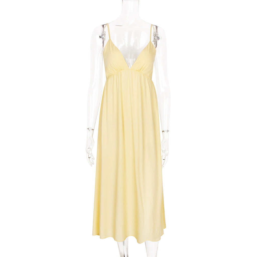 Vestido de Verão com Costas Abertas, Decote V e Alças