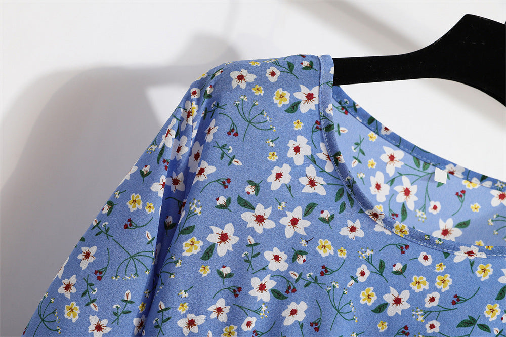 Vestido Comprido Floral de Manga Comprida e Cintura Subida