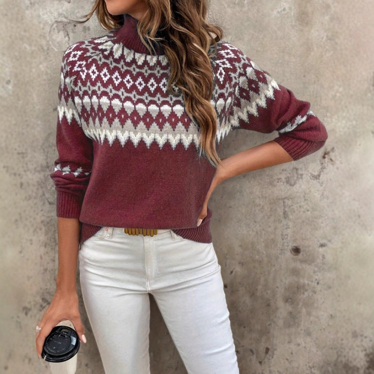 2025 Amazon European and American Autumn and Winter Hot-Selling Women's Sweaters Acrylic Thick Knit Jacquard Knitwear