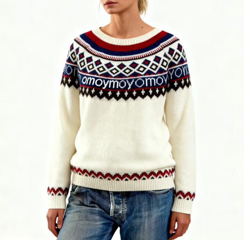 2025 Amazon European and American Autumn and Winter Hot-Selling Women's Sweaters Acrylic Thick Knit Jacquard Knitwear