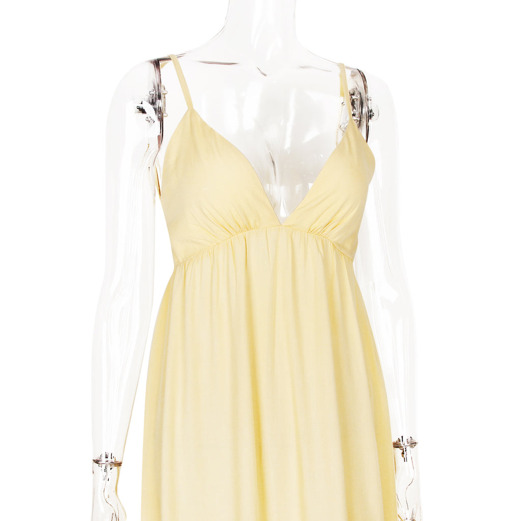 Vestido de Verão com Costas Abertas, Decote V e Alças