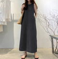 Vestido Comprido de Ganga Estilo Boho com Bolsos