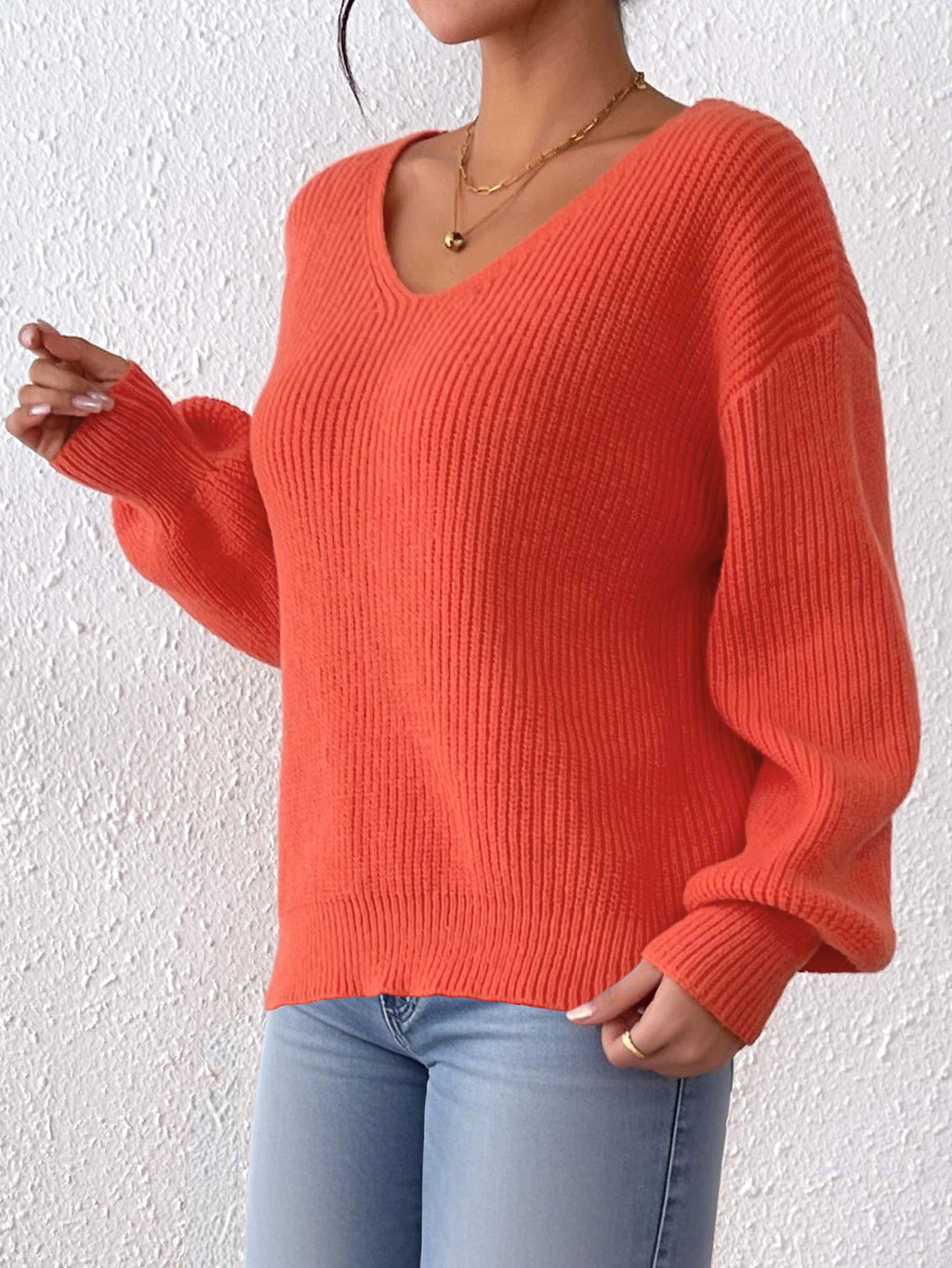 European and American Women's Clothing Cross-Border Sweaters Autumn and Winter V-Neck Casual Pullover Tops Women's Knitted Loose Sweaters Wholesale