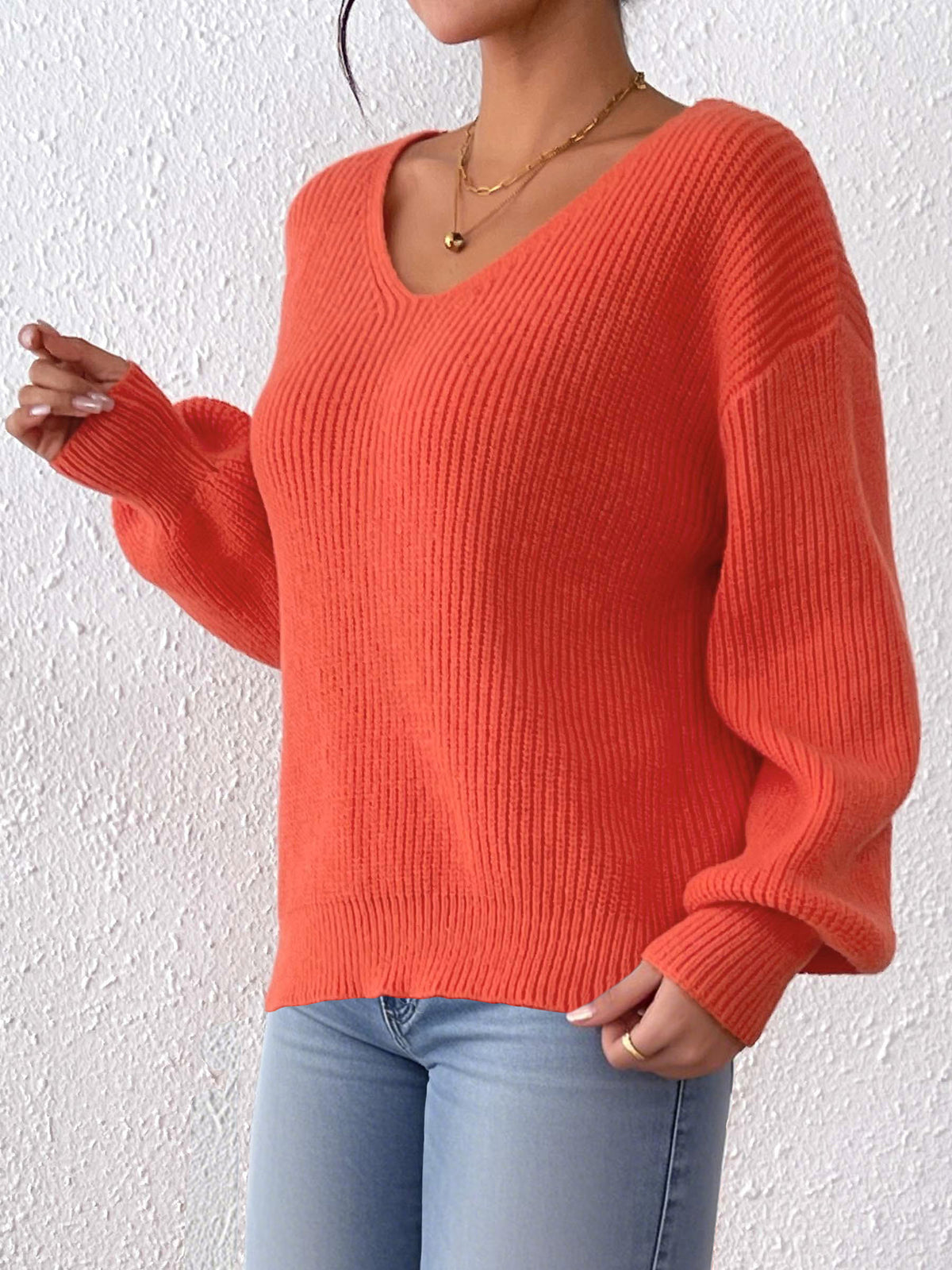 European and American Women's Clothing Cross-Border Sweaters Autumn and Winter V-Neck Casual Pullover Tops Women's Knitted Loose Sweaters Wholesale