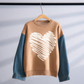 European and American Cross-Border Autumn and Winter Export Sweaters Round Neck Denim Sleeve Sweaters Heart Pattern Simple Tops European and American Women's Clothing