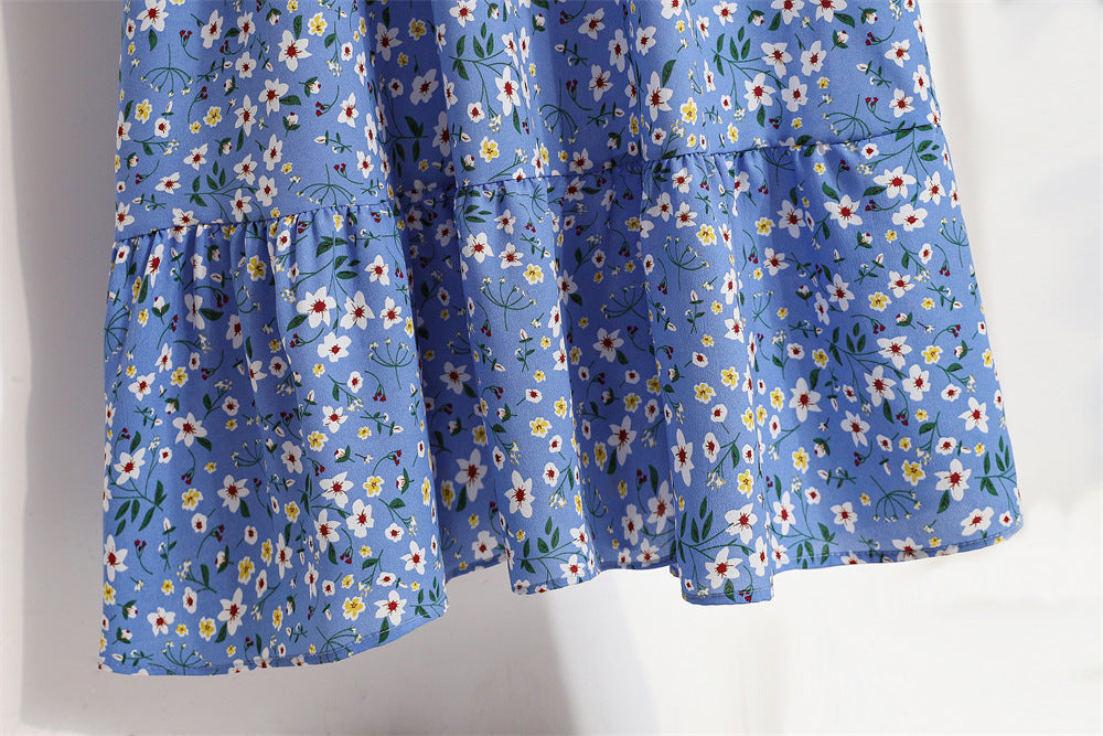 Vestido Comprido Floral de Manga Comprida e Cintura Subida