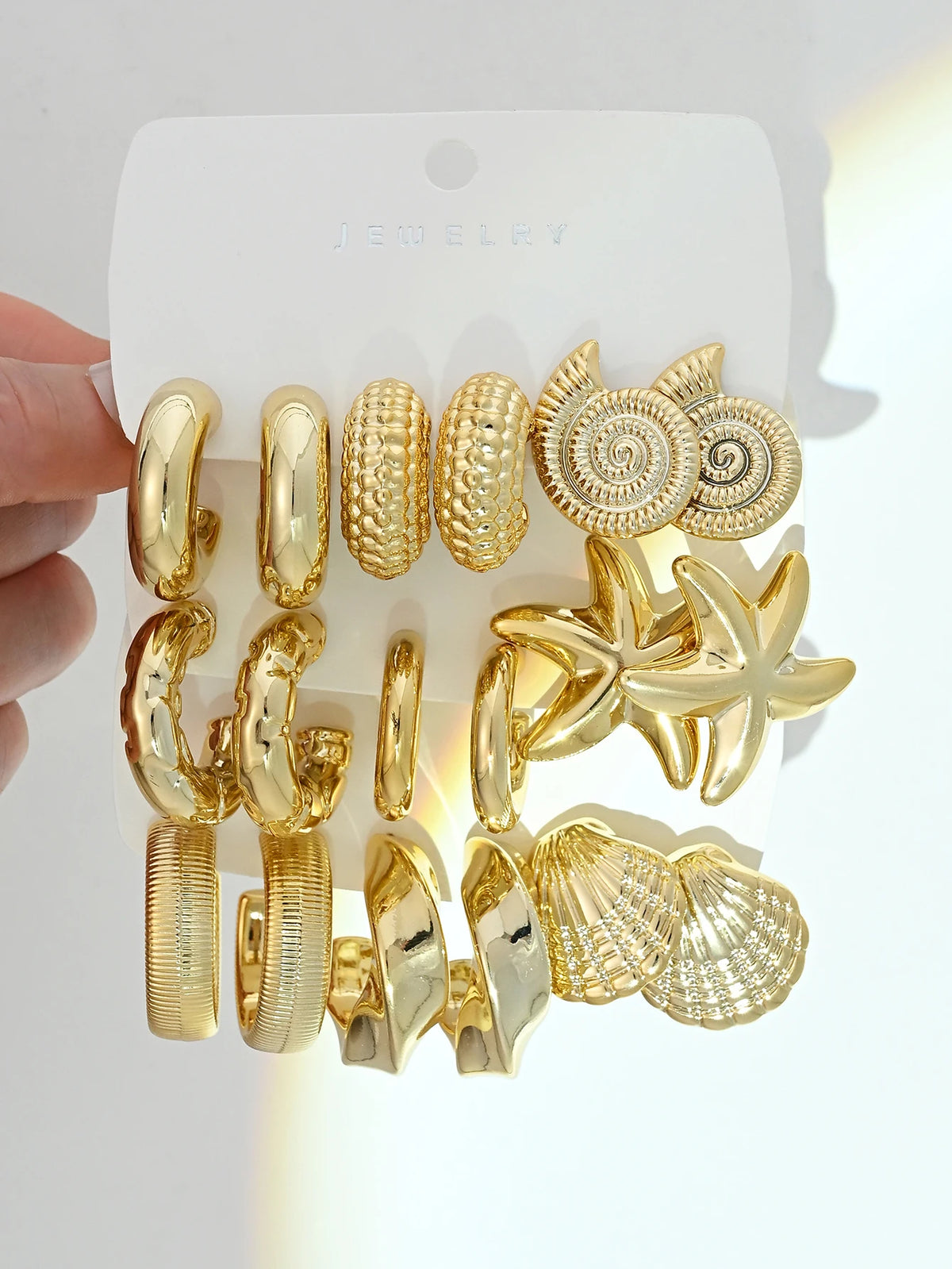 Conjunto de 18 Brincos Vintage Banhados a Ouro com Tema Oceano