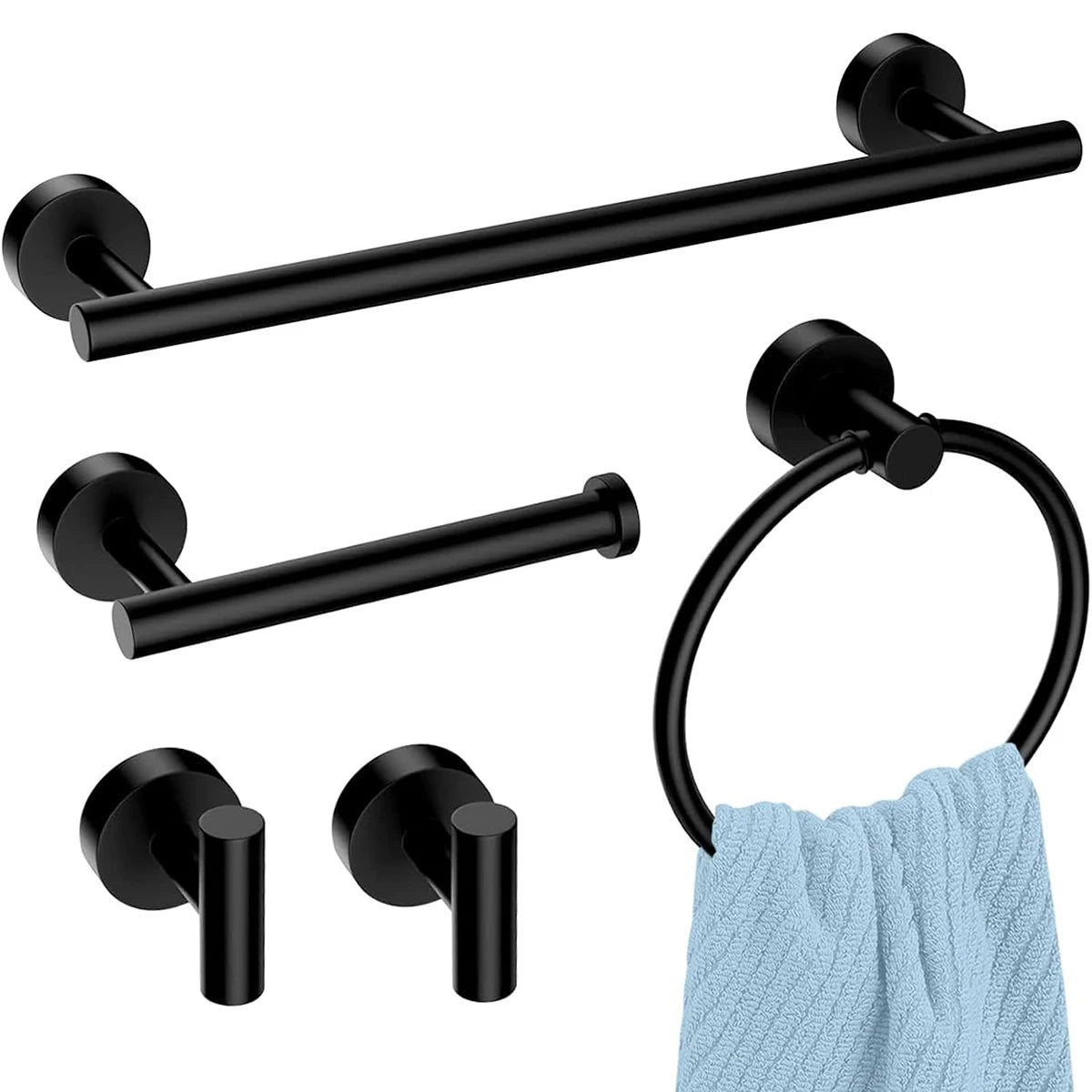 Conjunto de 5 Acessórios de Casa de Banho em Aço Inox