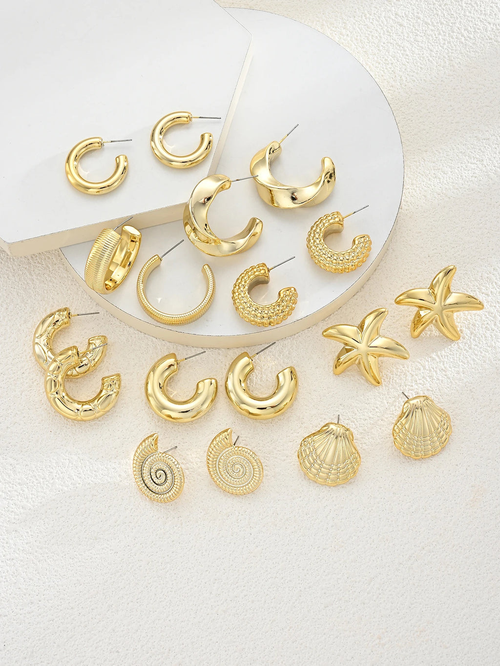 Conjunto de 18 Brincos Vintage Banhados a Ouro com Tema Oceano