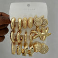 Conjunto de 18 Brincos Vintage Banhados a Ouro com Tema Oceano