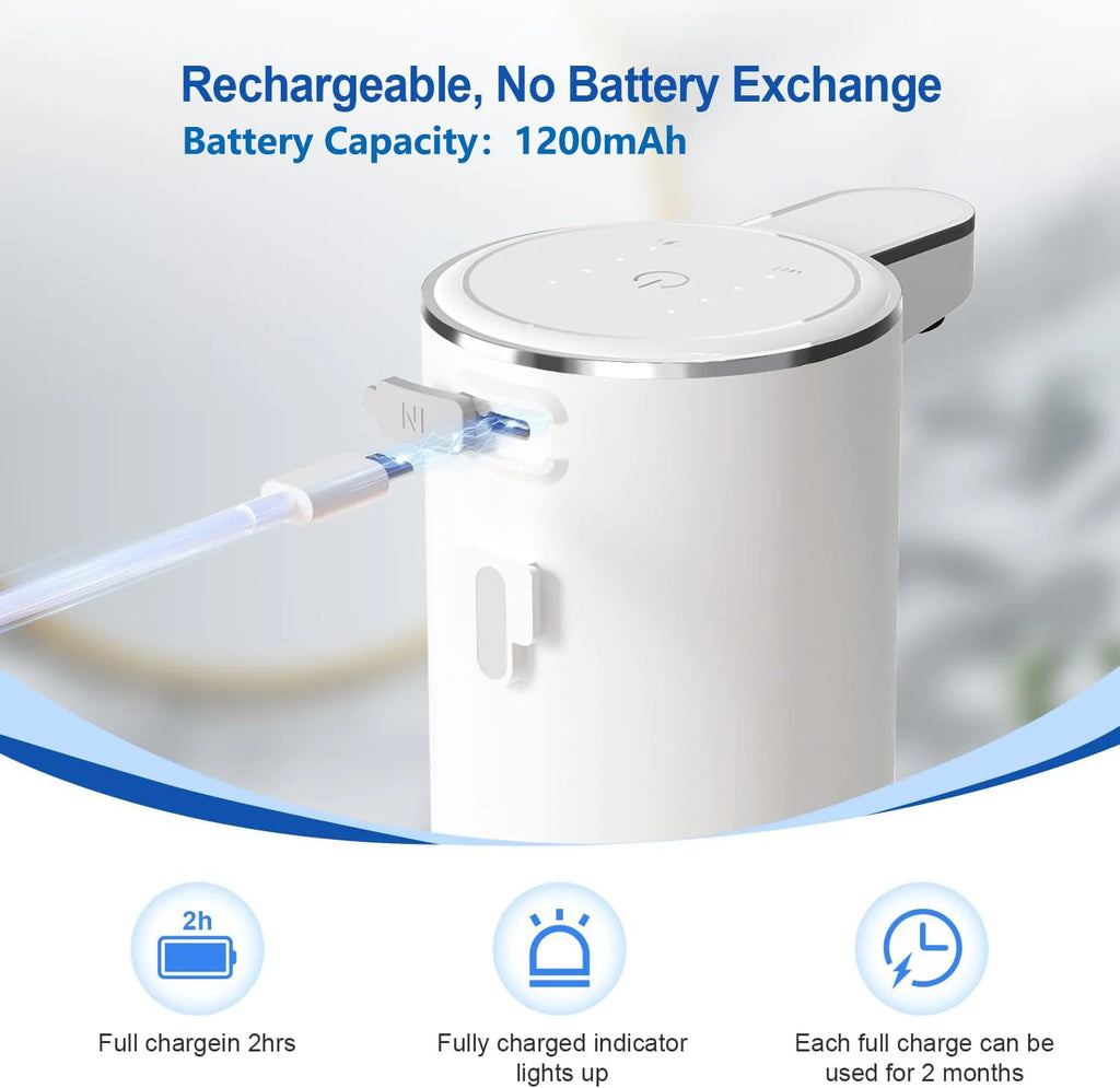 Dispensador de sabão IPX5, recarregável elétrico e inteligente pode ser usado na cozinha ou banheiro